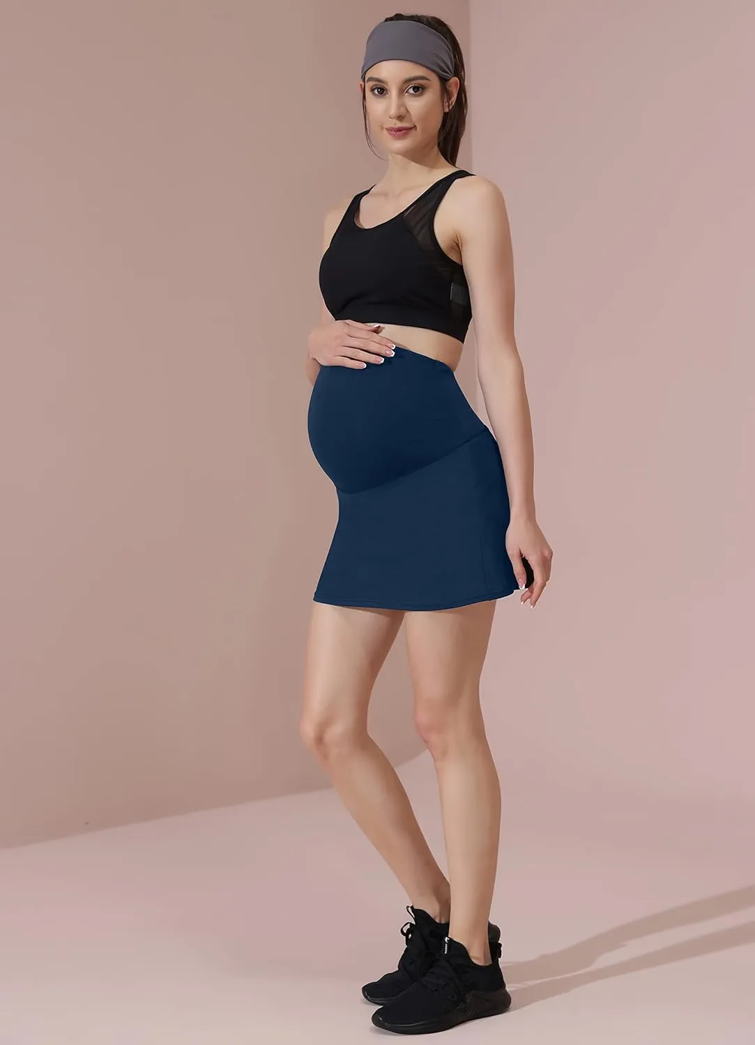 Maacie Maternity Tennis Skirts Quick-Dry Sports A-Line Skirt with Pockets