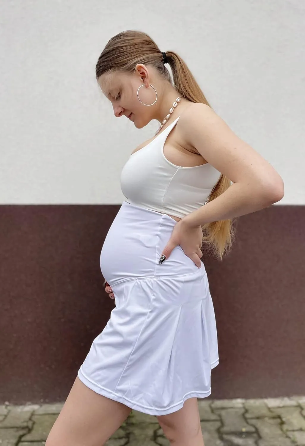 Maacie Maternity Tennis Skirts Quick-Dry Sports A-Line Skirt with Pockets