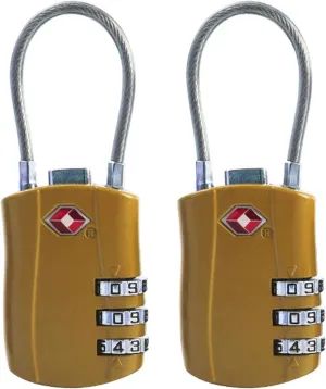 Maizoon 2 Pack TSA Approved 3-Digit Combination Lock with Password Resettable Combo for Travel Luggage Backpak Suitcase Baggage Durable Security Stylish Compact Gold