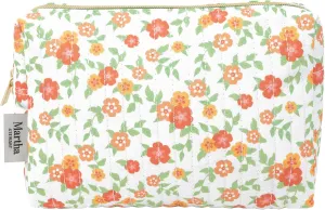 Martha Stewart Quilted Makeup Bag, Compact Cosmetic Organizer for Women, Small Zipper Pouch with PVC Lining, 8.75" x 4" x 6" (Floral Cloud Dancer)