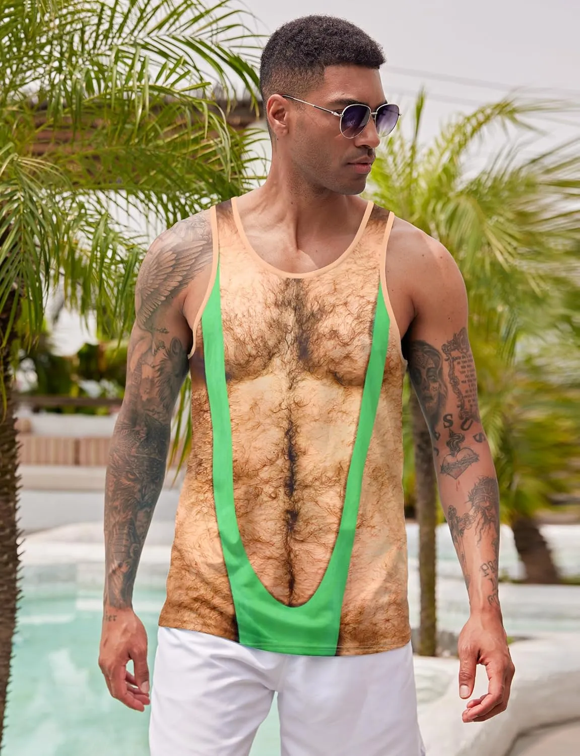 Mens 3D Fake Abs Tank Top Breathable Quick Dry Sleeveless Beach Shirt