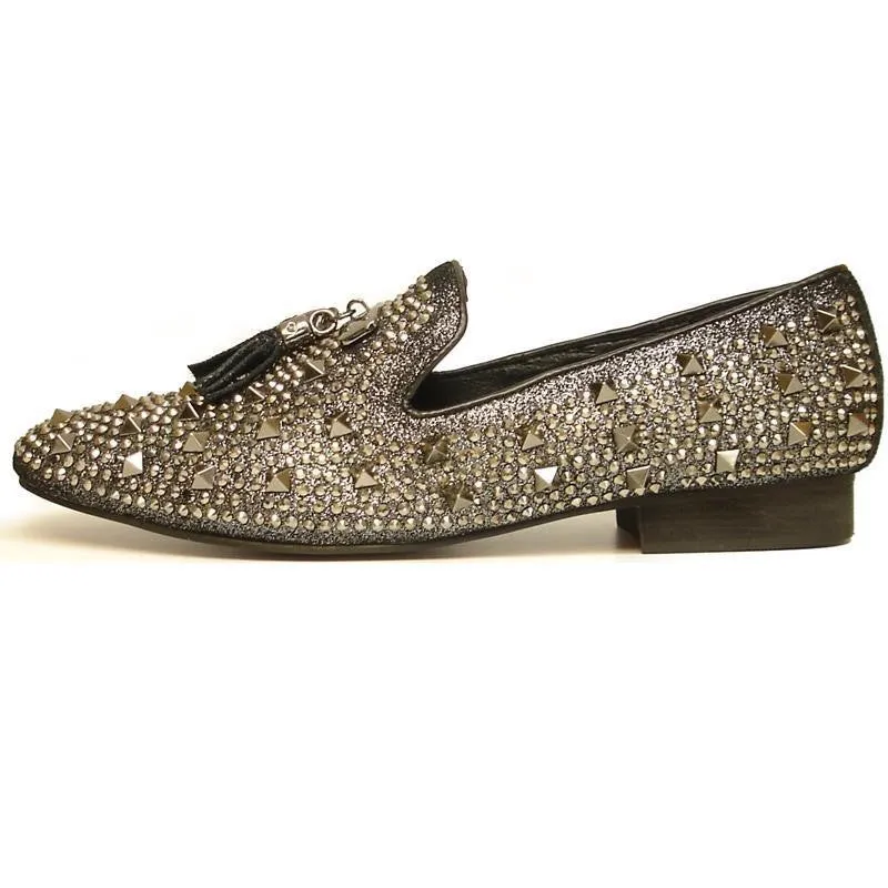 Men's Fiesso Silver Black Slip On Fashion Shoes FI 7005