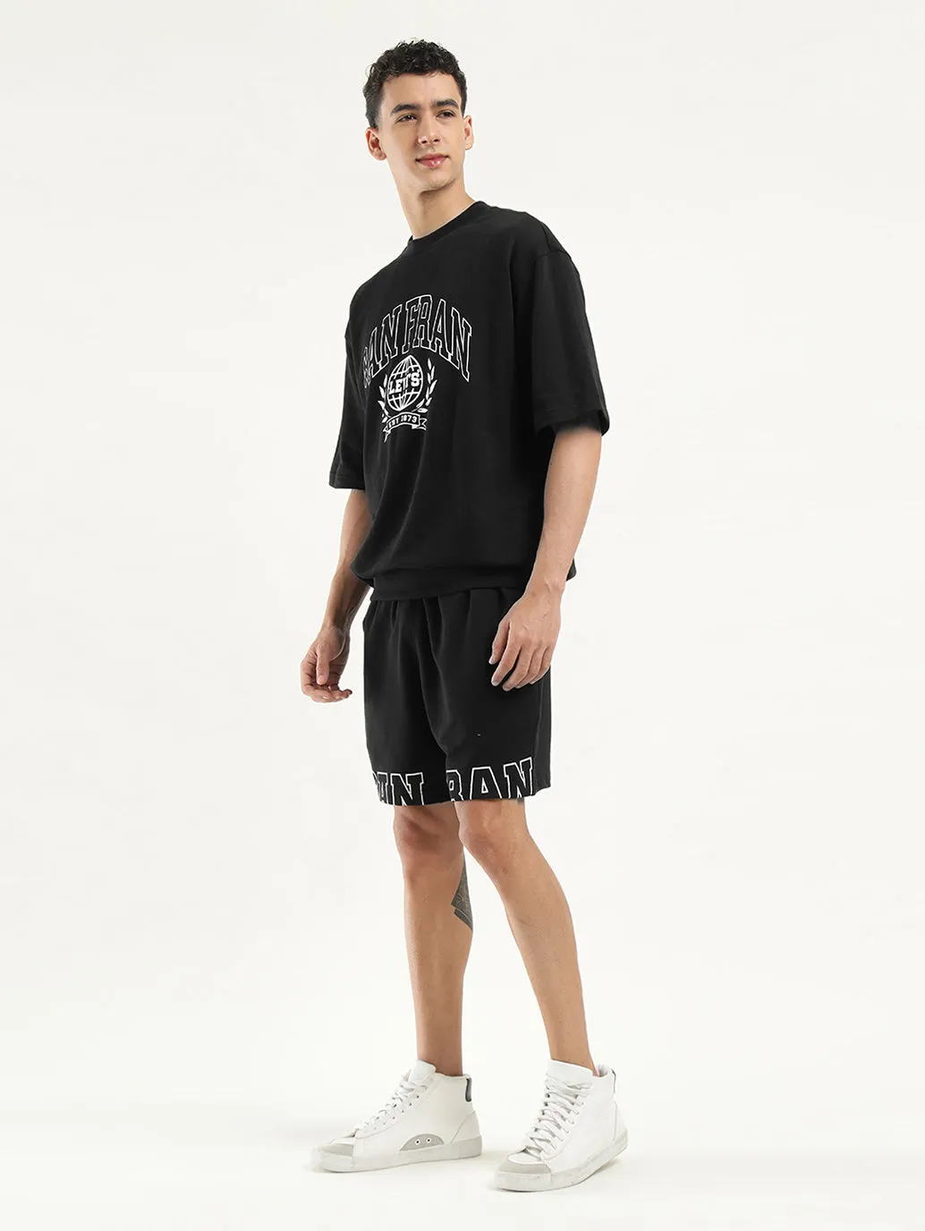 Men's Solid Black Co-ord Set