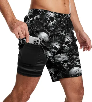 Mens Swim Trunks with Compression Liner 9 Inch Inseam Quick Dry Board Shorts