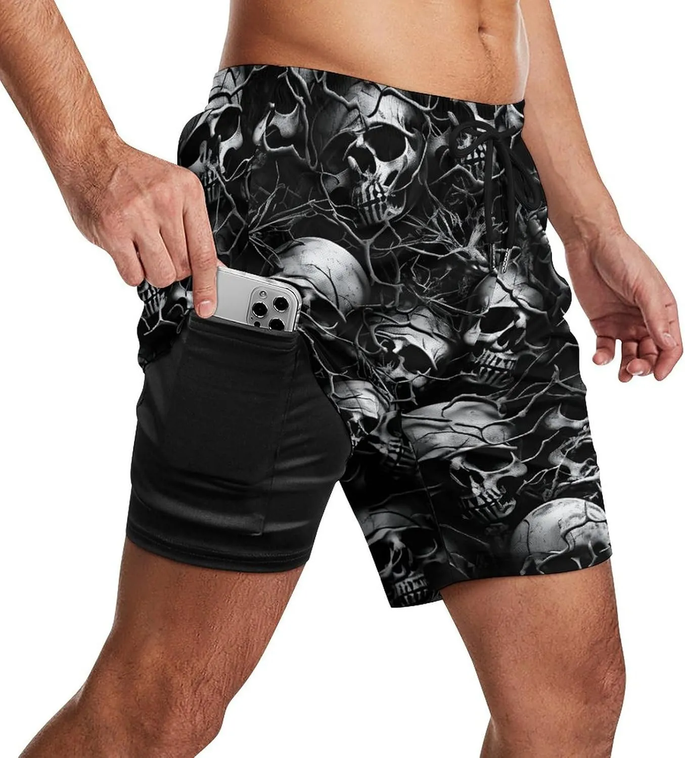 Mens Swim Trunks with Compression Liner 9 Inch Inseam Quick Dry Board Shorts