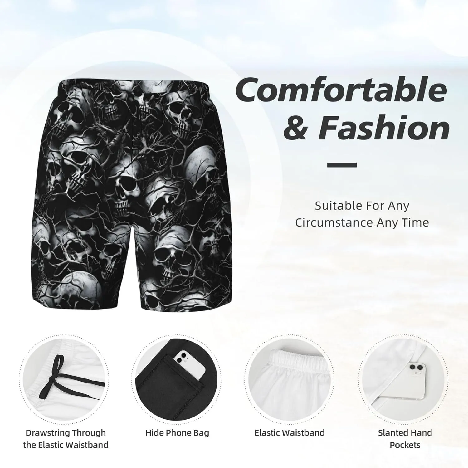Mens Swim Trunks with Compression Liner 9 Inch Inseam Quick Dry Board Shorts