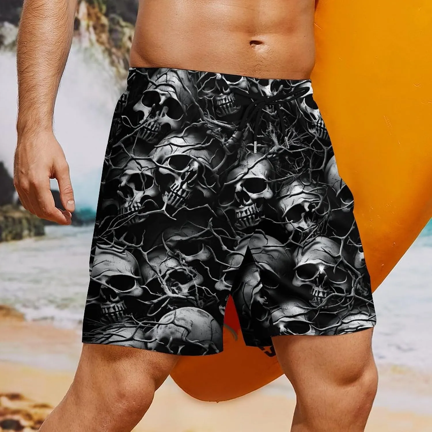 Mens Swim Trunks with Compression Liner 9 Inch Inseam Quick Dry Board Shorts