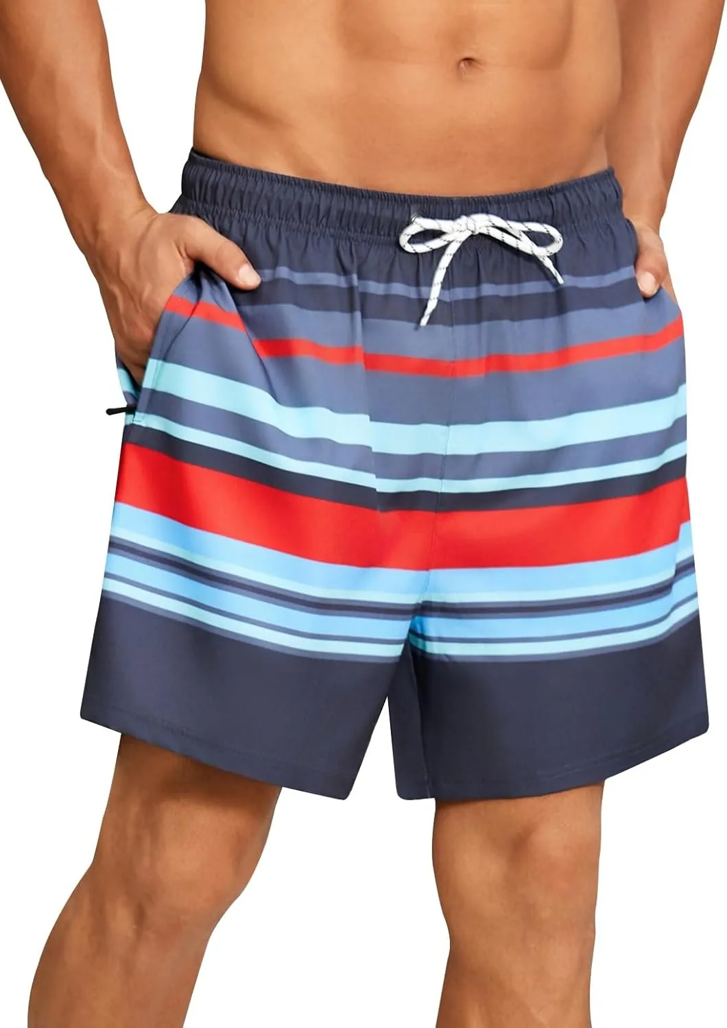 Mens Swim Trunks with Compression Liner Quick Dry Beach Shorts with Zipper Pockets