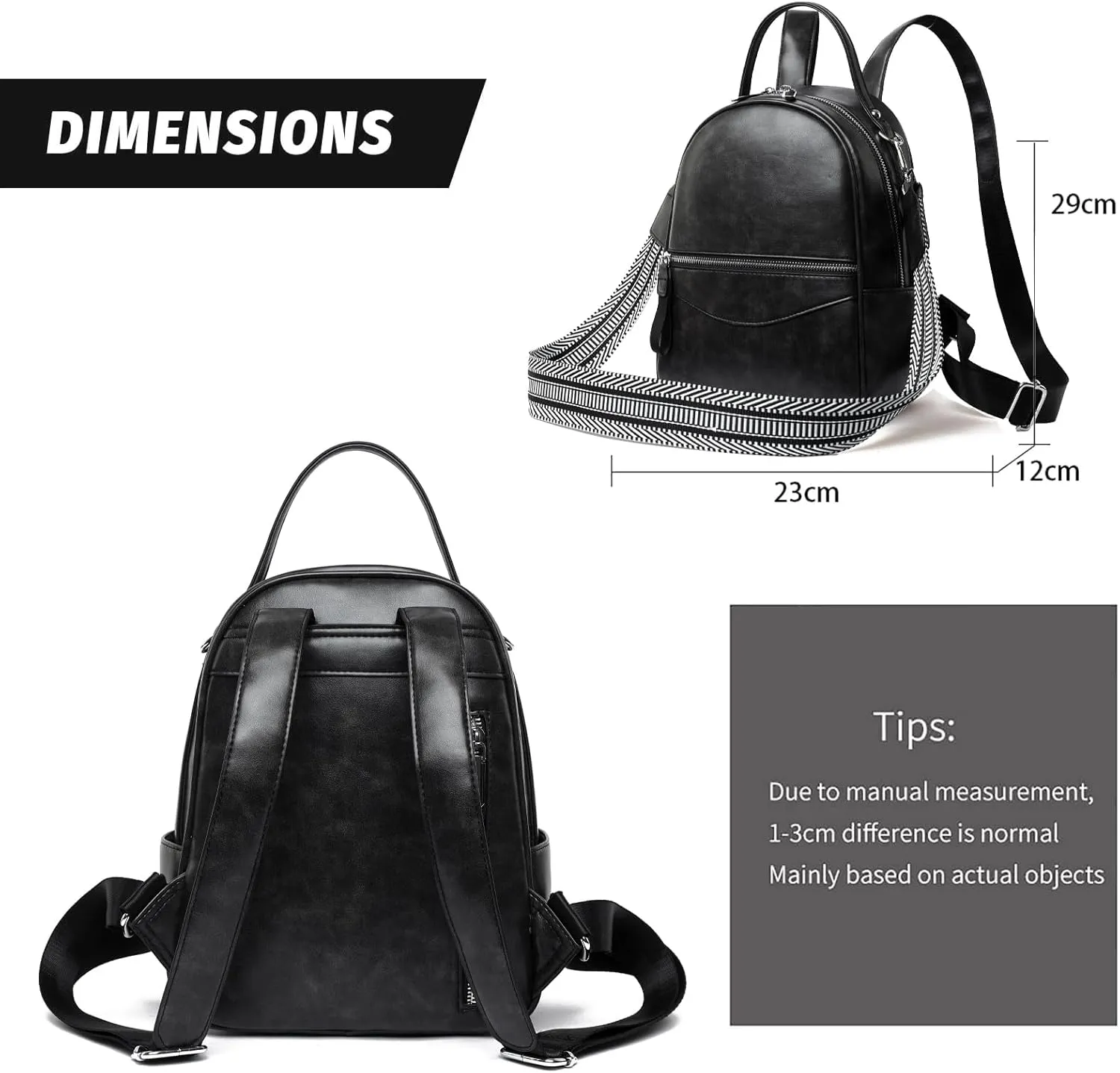 Mini Backpack for Women Leather Small Backpacks Purse, Ladies Designer Daypack, Shoulder Backpack Convertible Handbags Black