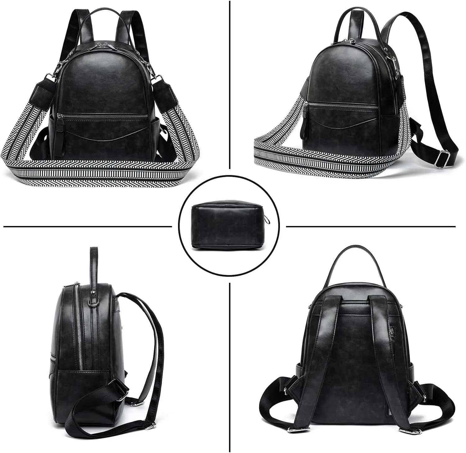 Mini Backpack for Women Leather Small Backpacks Purse, Ladies Designer Daypack, Shoulder Backpack Convertible Handbags Black