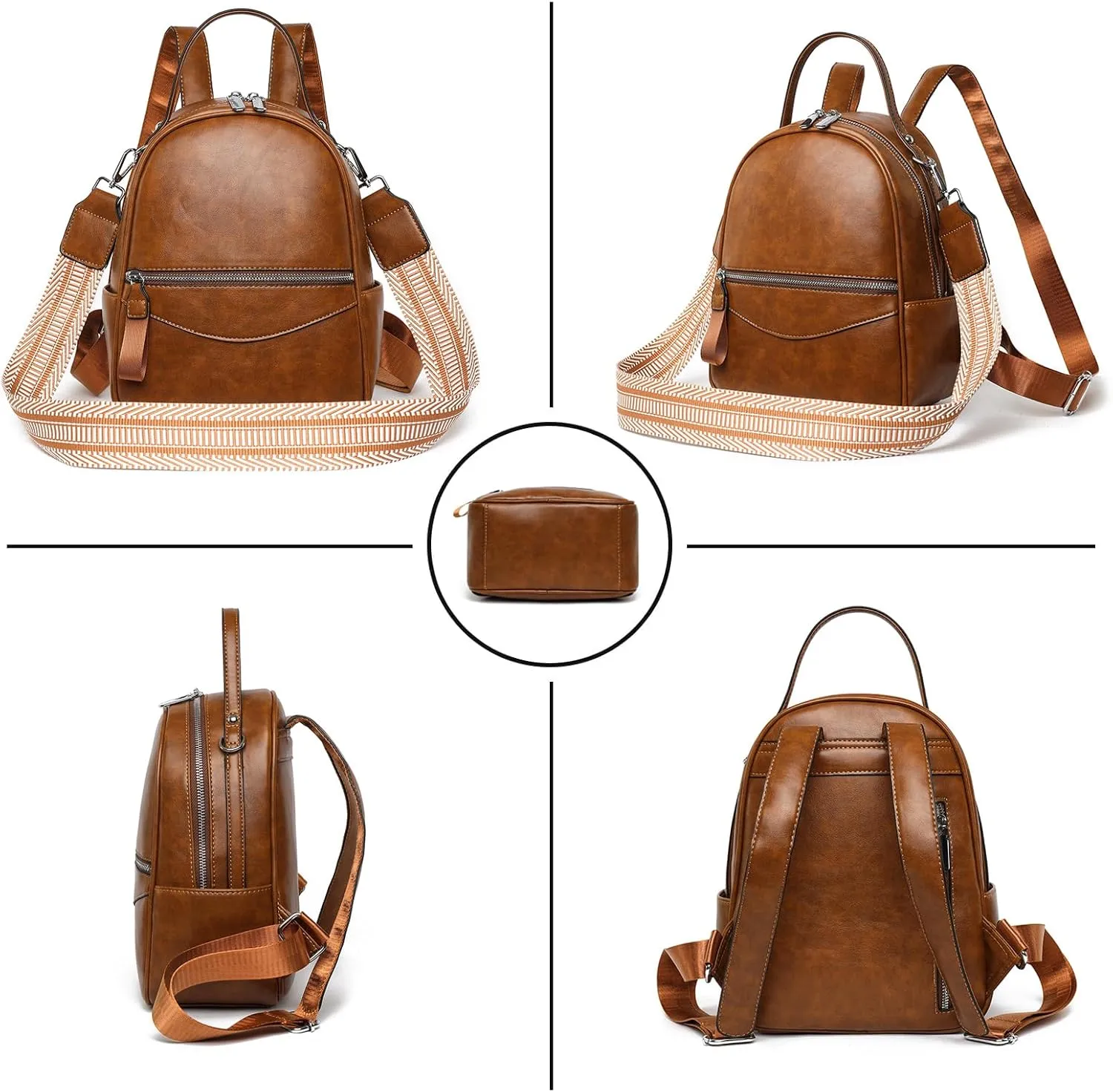 Mini Backpack for Women Leather Small Backpacks Purse, Ladies Designer Daypack, Shoulder Backpack Convertible Handbags Brown
