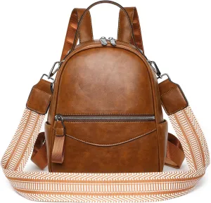 Mini Backpack for Women Leather Small Backpacks Purse, Ladies Designer Daypack, Shoulder Backpack Convertible Handbags Brown