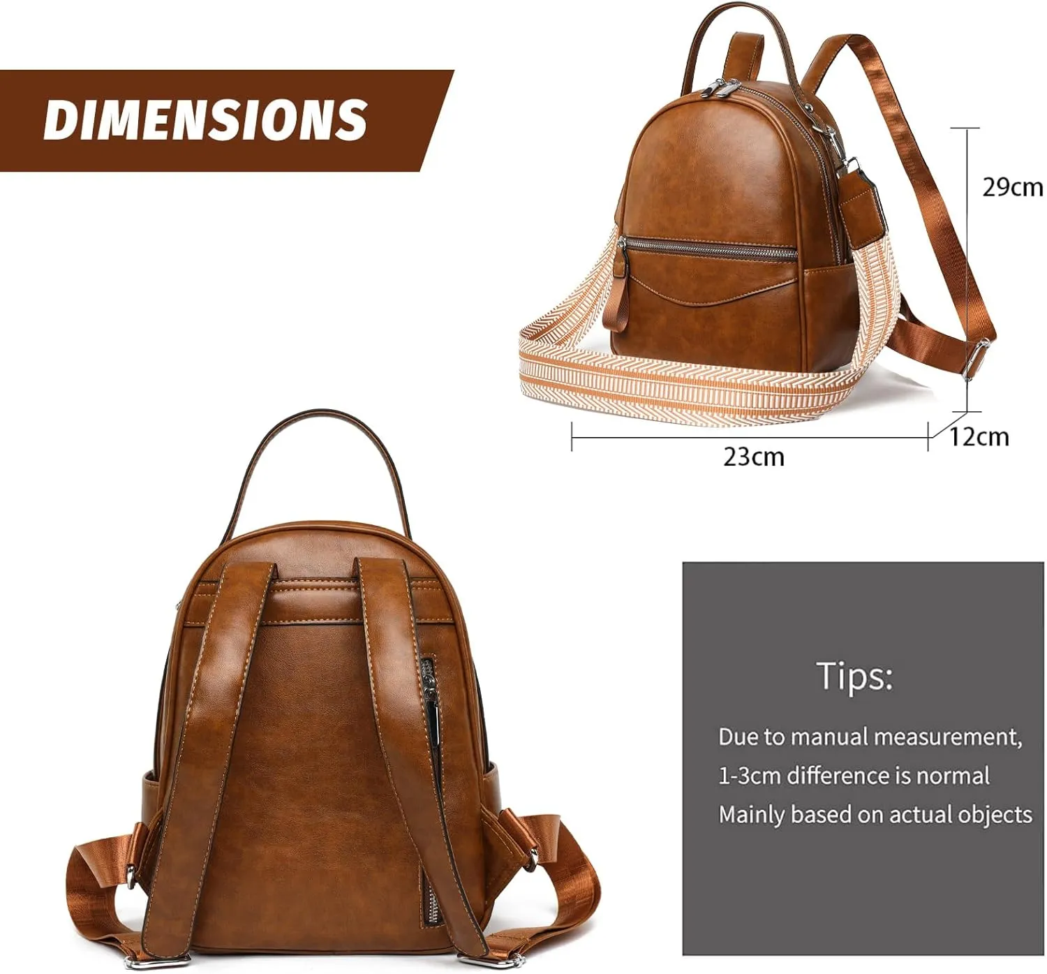 Mini Backpack for Women Leather Small Backpacks Purse, Ladies Designer Daypack, Shoulder Backpack Convertible Handbags Brown
