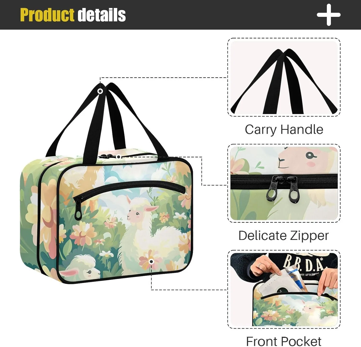 MUKJHOI Hanging Travel Toiletry Bag  4 Zippered Compartments, Transparent Organizer, Compact & Water-Resistant for Gym, Camping, Hotel  Alpaca (10)