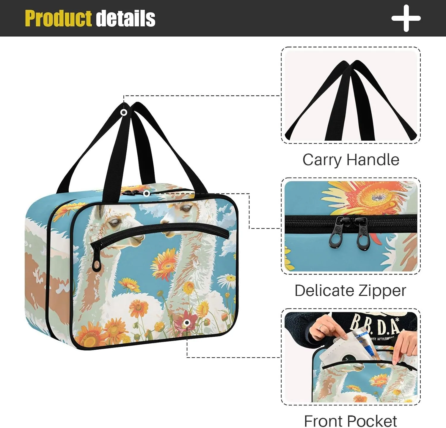 MUKJHOI Hanging Travel Toiletry Bag  4 Zippered Compartments, Transparent Organizer, Compact & Water-Resistant for Gym, Camping, Hotel  Alpaca (11)