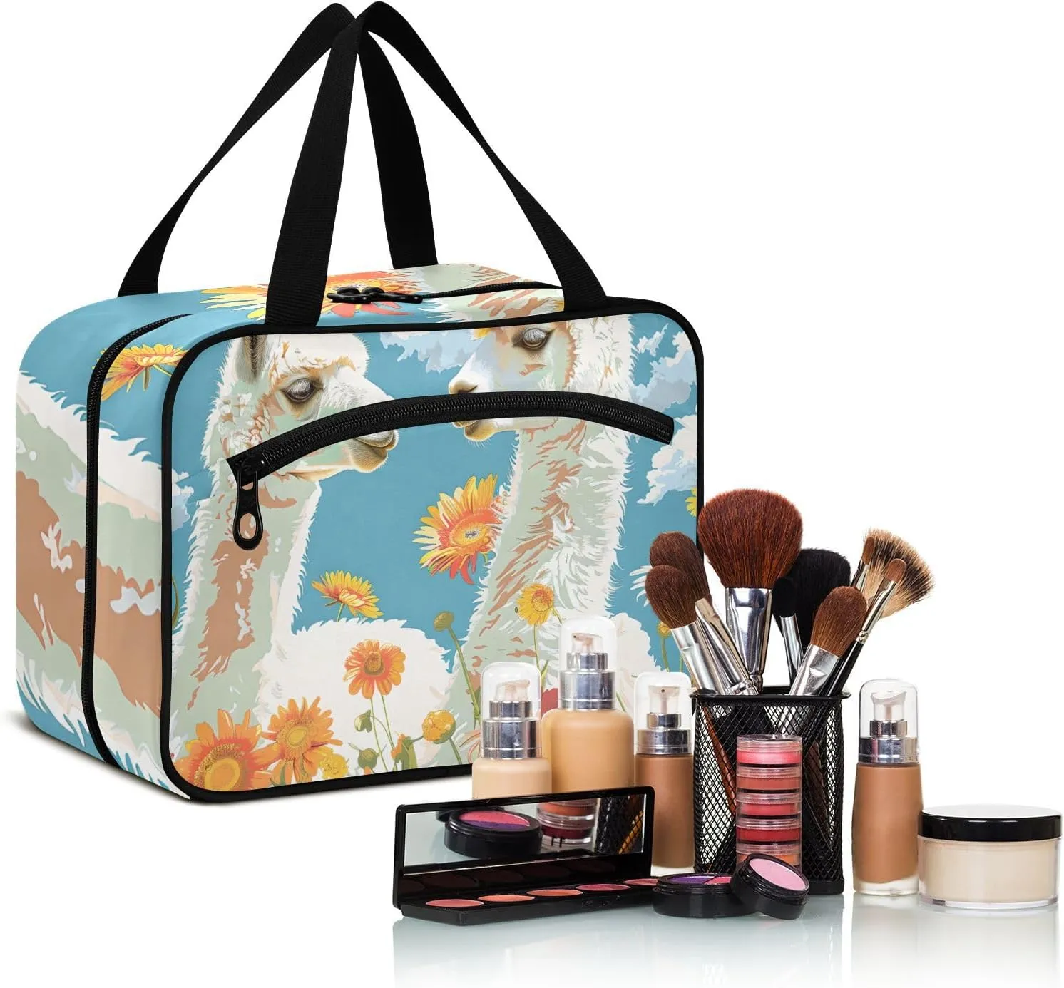 MUKJHOI Hanging Travel Toiletry Bag  4 Zippered Compartments, Transparent Organizer, Compact & Water-Resistant for Gym, Camping, Hotel  Alpaca (11)