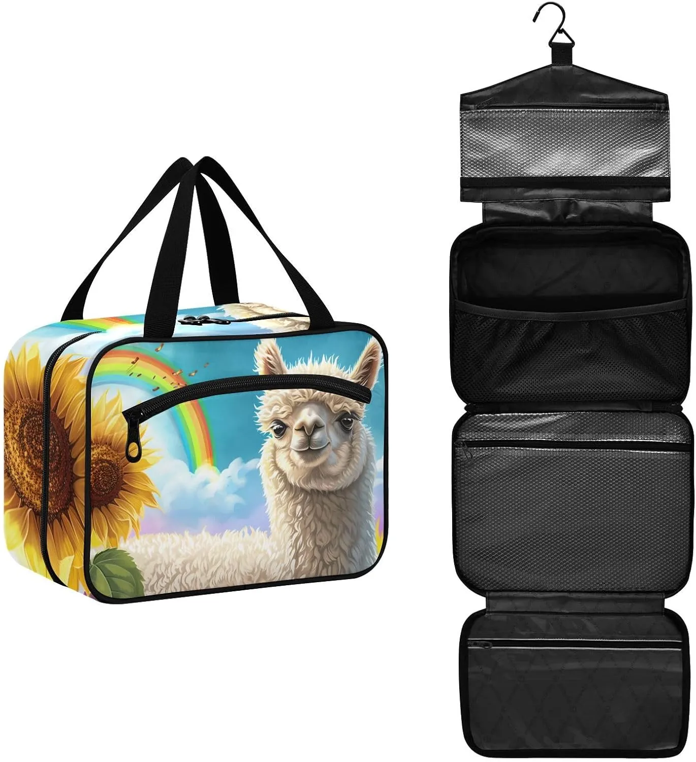 MUKJHOI Hanging Travel Toiletry Bag  4 Zippered Compartments, Transparent Organizer, Compact & Water-Resistant for Gym, Camping, Hotel  Alpaca (12)