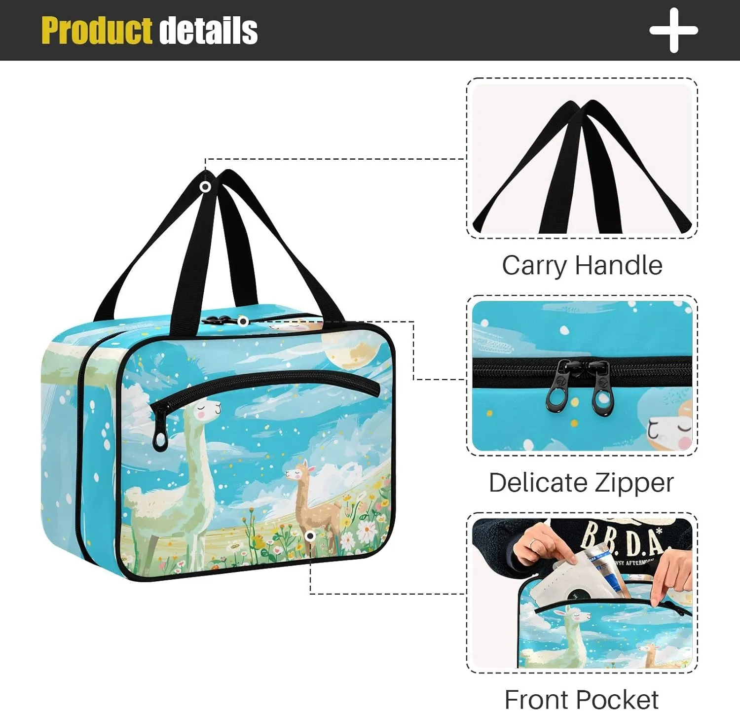 MUKJHOI Hanging Travel Toiletry Bag  4 Zippered Compartments, Transparent Organizer, Compact & Water-Resistant for Gym, Camping, Hotel  Alpaca (1)