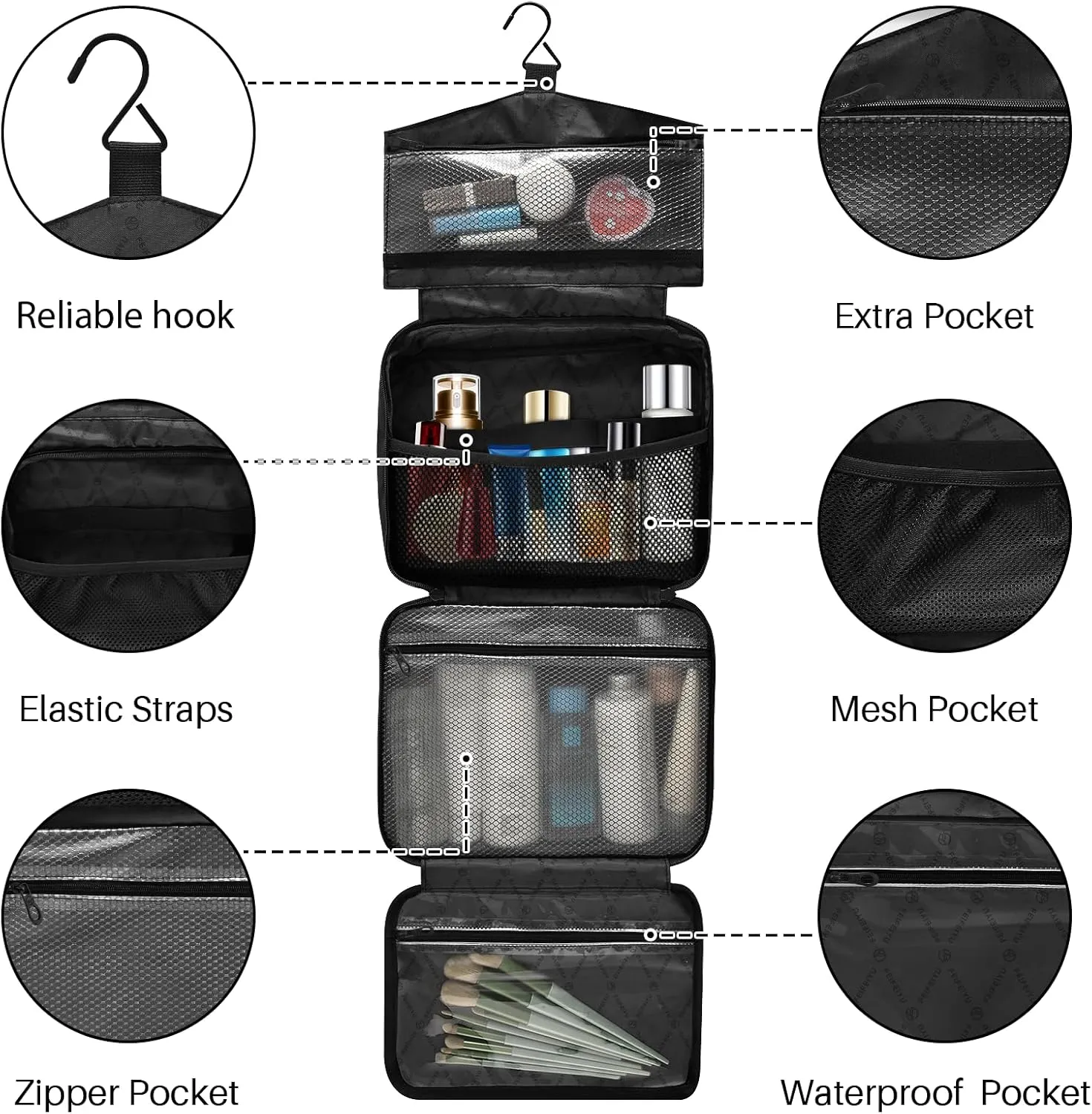 MUKJHOI Hanging Travel Toiletry Bag  4 Zippered Compartments, Transparent Organizer, Compact & Water-Resistant for Gym, Camping, Hotel  Alpaca (1)
