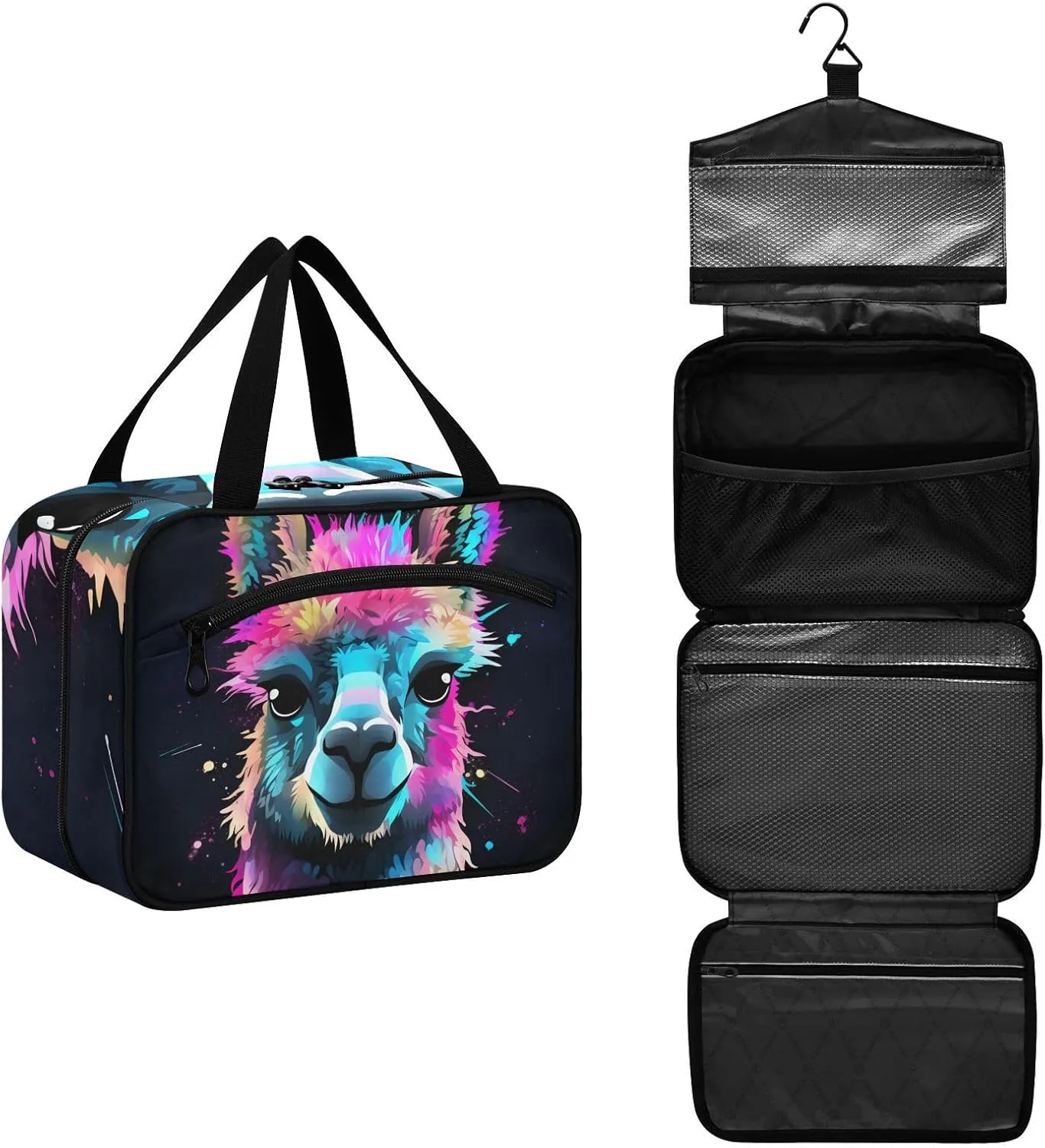 MUKJHOI Hanging Travel Toiletry Bag  4 Zippered Compartments, Transparent Organizer, Compact & Water-Resistant for Gym, Camping, Hotel  Alpaca (5)