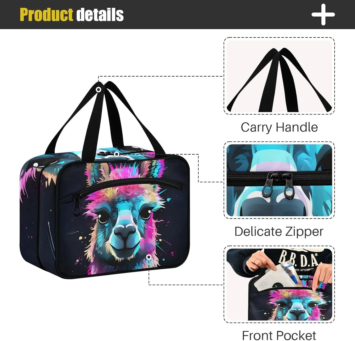 MUKJHOI Hanging Travel Toiletry Bag  4 Zippered Compartments, Transparent Organizer, Compact & Water-Resistant for Gym, Camping, Hotel  Alpaca (5)