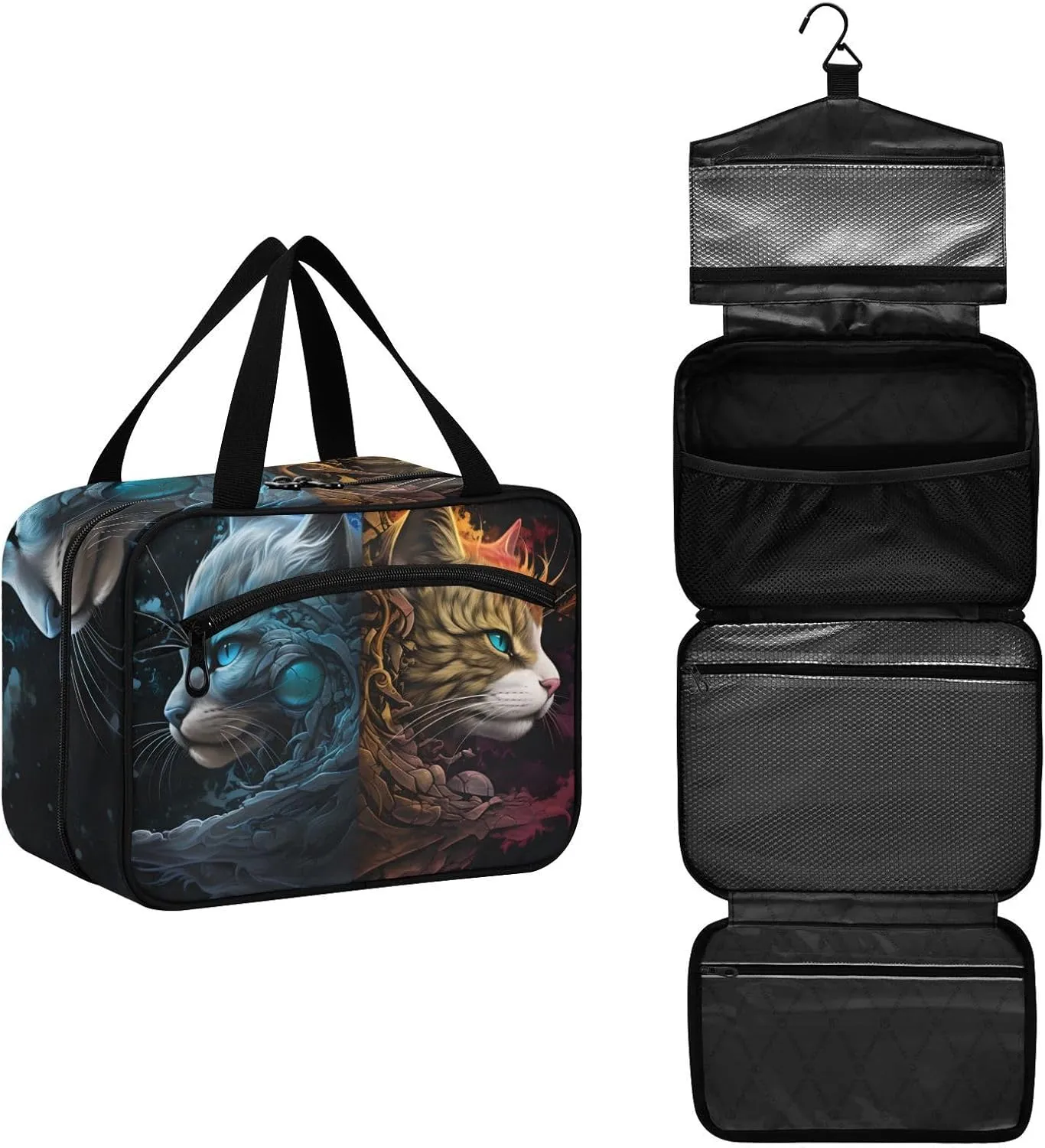 MUKJHOI Hanging Travel Toiletry Bag  4 Zippered Compartments, Transparent Organizer, Compact & Water-Resistant for Gym, Camping, Hotel  Cat (48)