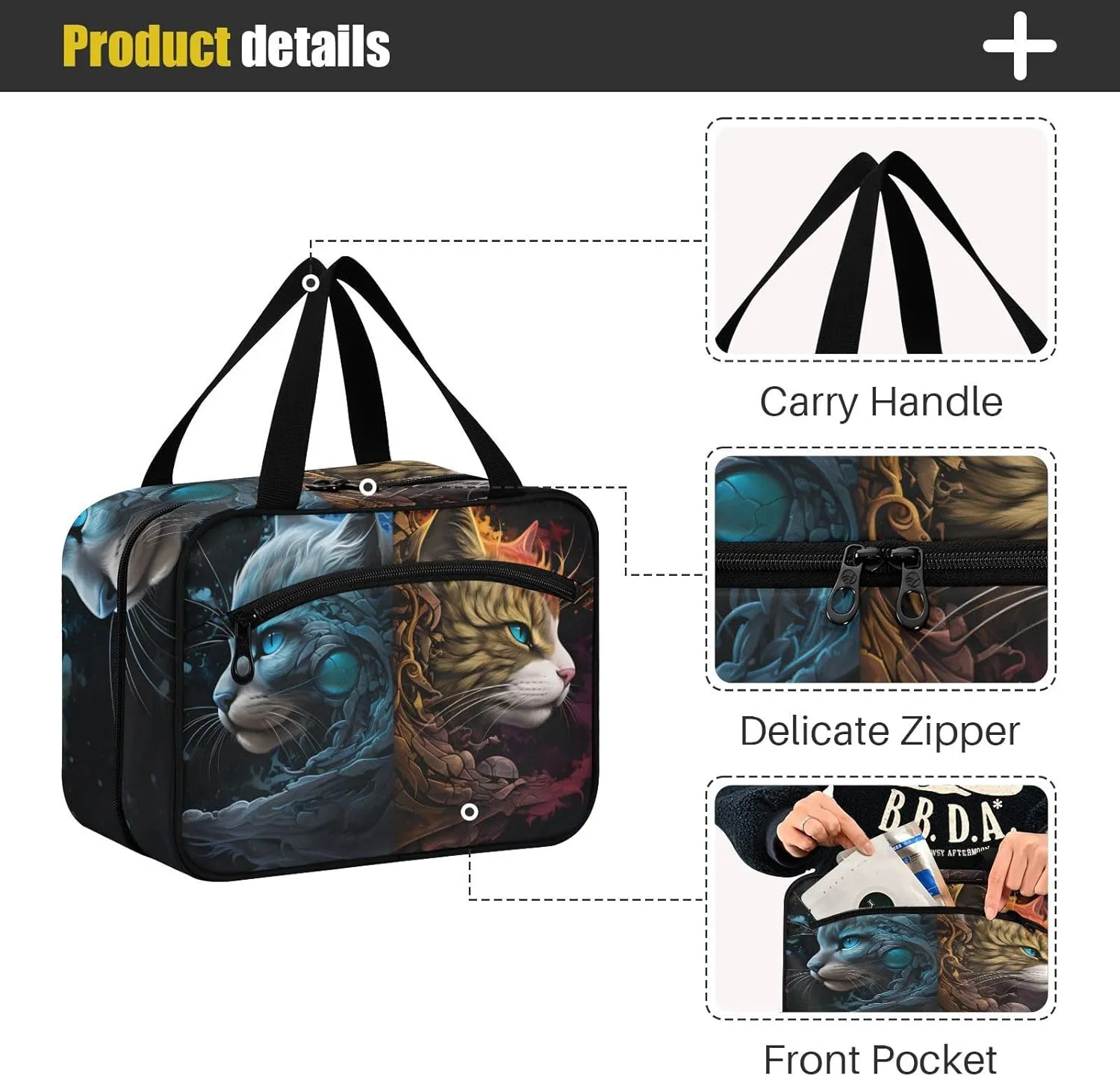 MUKJHOI Hanging Travel Toiletry Bag  4 Zippered Compartments, Transparent Organizer, Compact & Water-Resistant for Gym, Camping, Hotel  Cat (48)