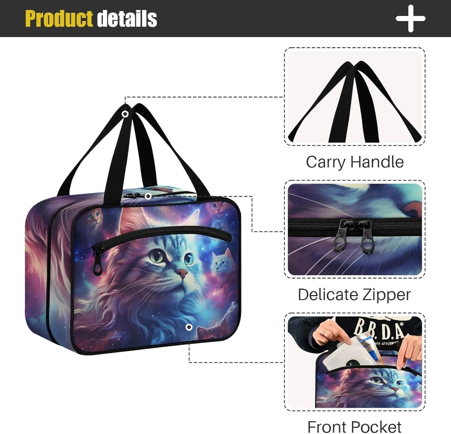 MUKJHOI Hanging Travel Toiletry Bag  4 Zippered Compartments, Transparent Organizer, Compact & Water-Resistant for Gym, Camping, Hotel  Cat (8)