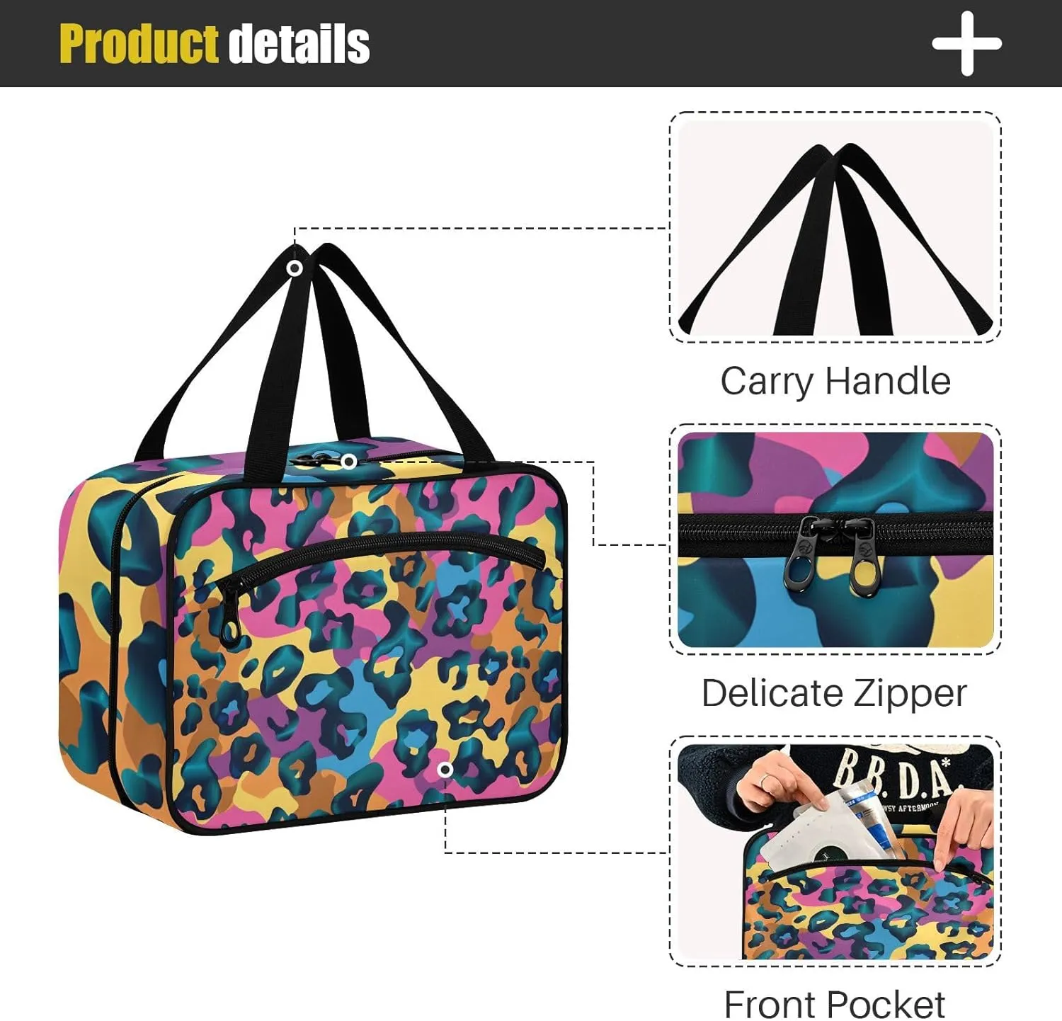 MUKJHOI Hanging Travel Toiletry Bag  4 Zippered Compartments, Transparent Organizer, Compact & Water-Resistant for Gym, Camping, Hotel  Cheetah (11)