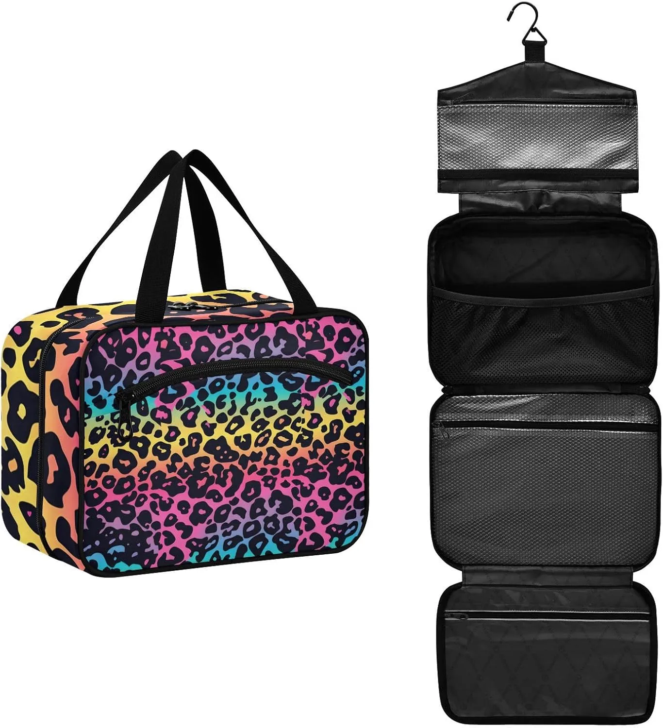 MUKJHOI Hanging Travel Toiletry Bag  4 Zippered Compartments, Transparent Organizer, Compact & Water-Resistant for Gym, Camping, Hotel  Cheetah (21)