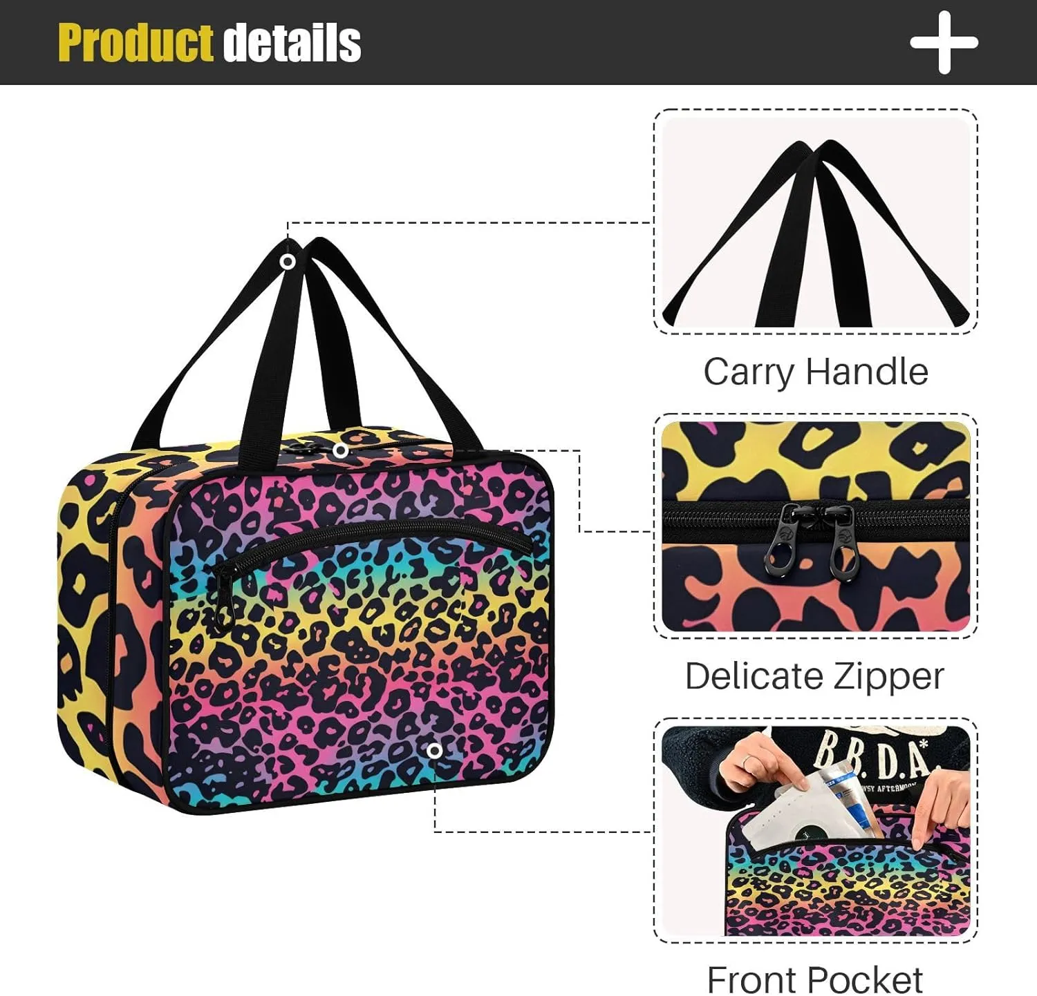 MUKJHOI Hanging Travel Toiletry Bag  4 Zippered Compartments, Transparent Organizer, Compact & Water-Resistant for Gym, Camping, Hotel  Cheetah (21)