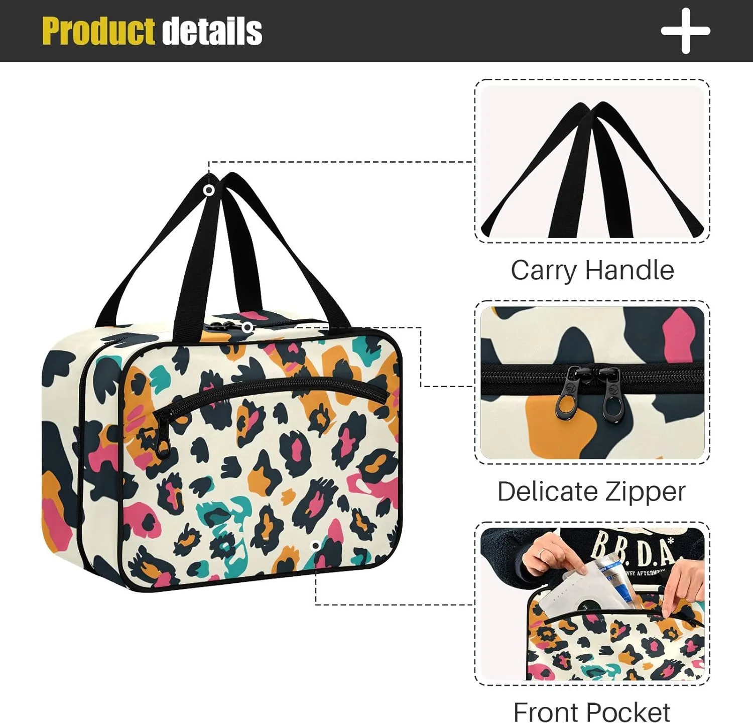 MUKJHOI Hanging Travel Toiletry Bag  4 Zippered Compartments, Transparent Organizer, Compact & Water-Resistant for Gym, Camping, Hotel  Cheetah (4)