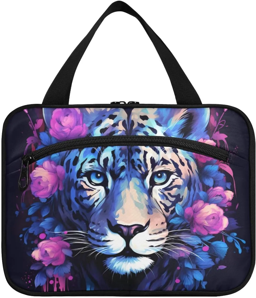 MUKJHOI Hanging Travel Toiletry Bag  4 Zippered Compartments, Transparent Organizer, Compact & Water-Resistant for Gym, Camping, Hotel  Rose Cheetah (1)