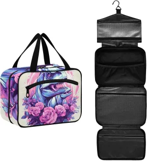 MUKJHOI Hanging Travel Toiletry Bag  4 Zippered Compartments, Transparent Organizer, Compact & Water-Resistant for Gym, Camping, Hotel  Rose Dinosaur (4)