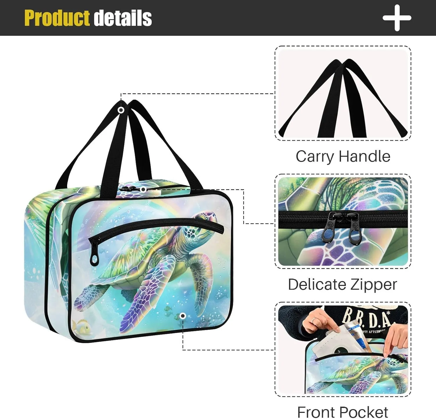 MUKJHOI Hanging Travel Toiletry Bag  4 Zippered Compartments, Transparent Organizer, Compact & Water-Resistant for Gym, Camping, Hotel  Sea Turtle (12)