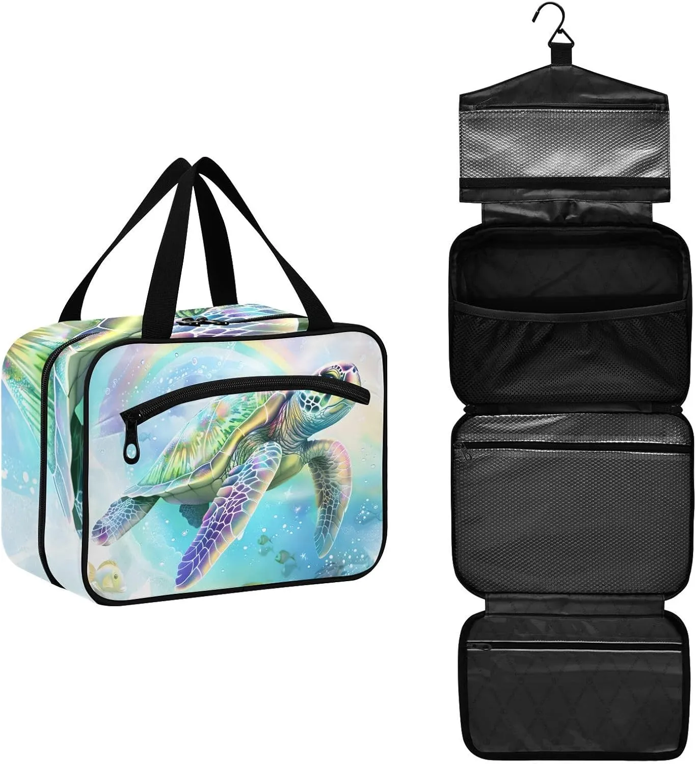MUKJHOI Hanging Travel Toiletry Bag  4 Zippered Compartments, Transparent Organizer, Compact & Water-Resistant for Gym, Camping, Hotel  Sea Turtle (12)