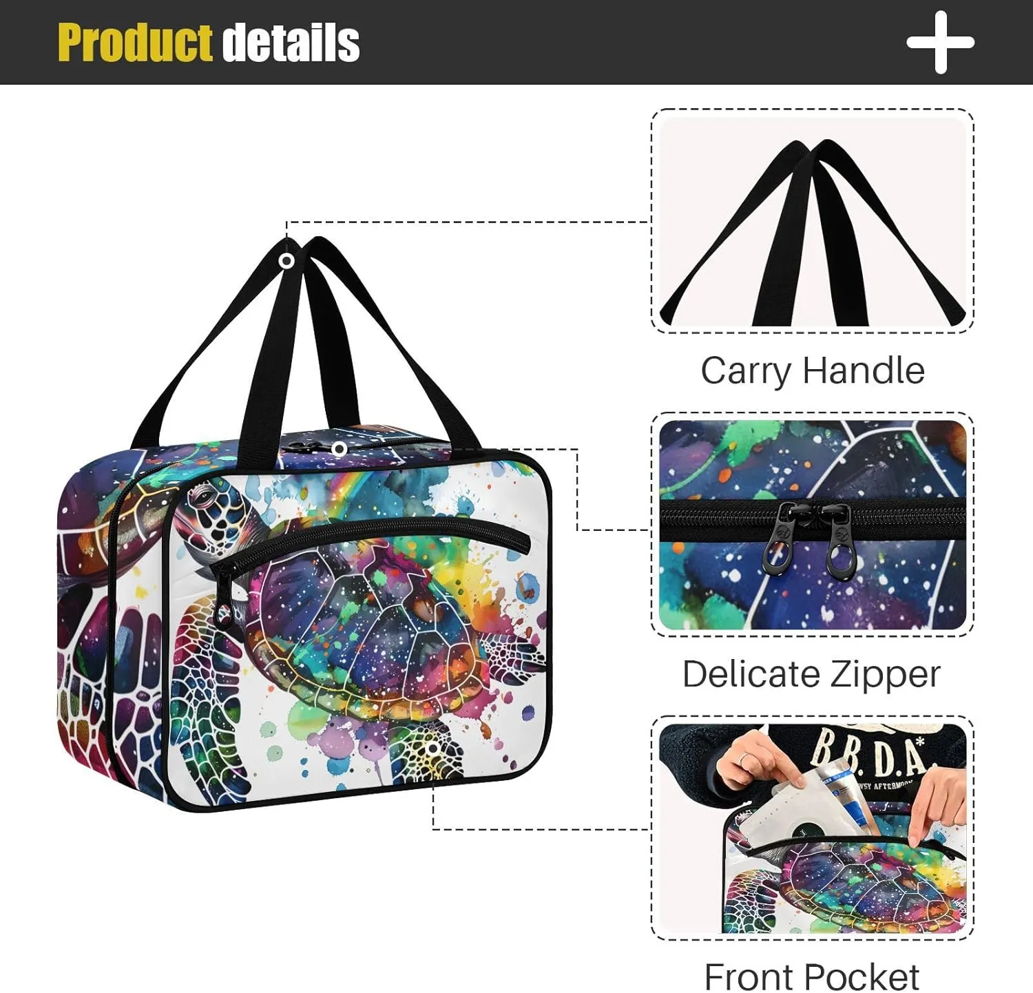 MUKJHOI Hanging Travel Toiletry Bag  4 Zippered Compartments, Transparent Organizer, Compact & Water-Resistant for Gym, Camping, Hotel  Sea Turtle (9)
