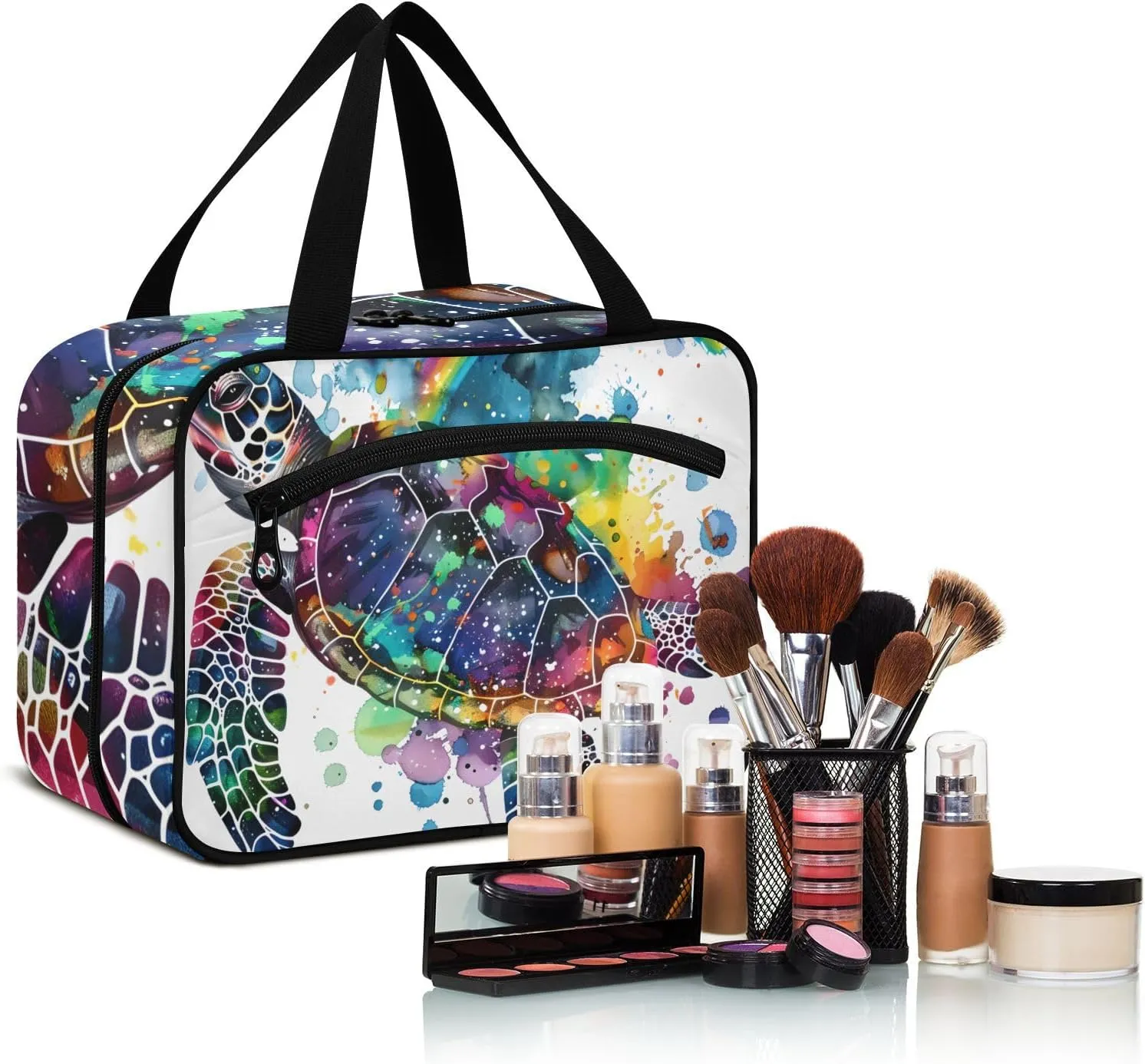 MUKJHOI Hanging Travel Toiletry Bag  4 Zippered Compartments, Transparent Organizer, Compact & Water-Resistant for Gym, Camping, Hotel  Sea Turtle (9)