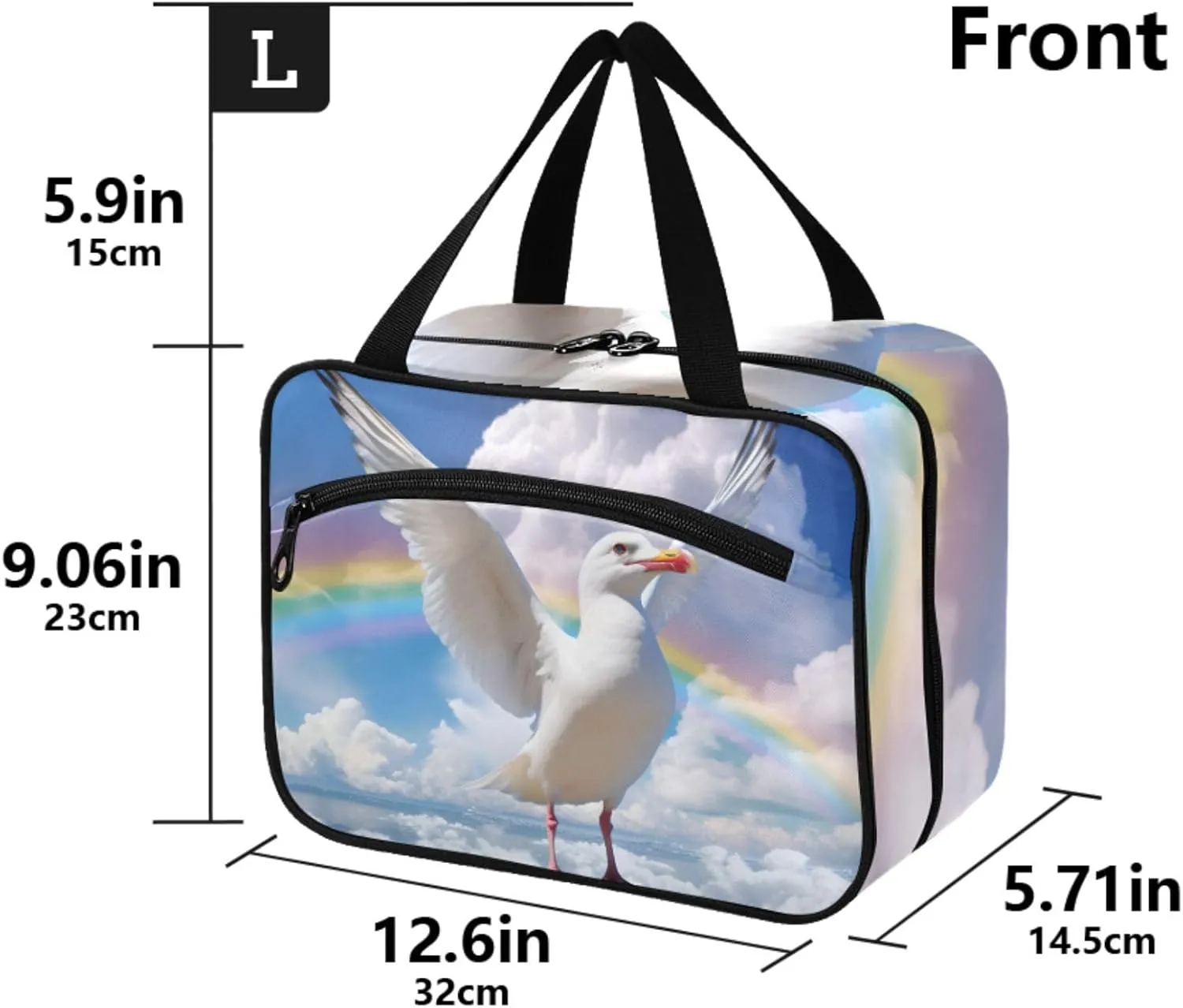 MUKJHOI Hanging Travel Toiletry Bag  4 Zippered Compartments, Transparent Organizer, Compact & Water-Resistant for Gym, Camping, Hotel  Seagull Cloud Rainbow