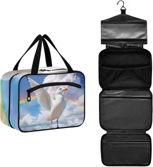 MUKJHOI Hanging Travel Toiletry Bag  4 Zippered Compartments, Transparent Organizer, Compact & Water-Resistant for Gym, Camping, Hotel  Seagull Cloud Rainbow
