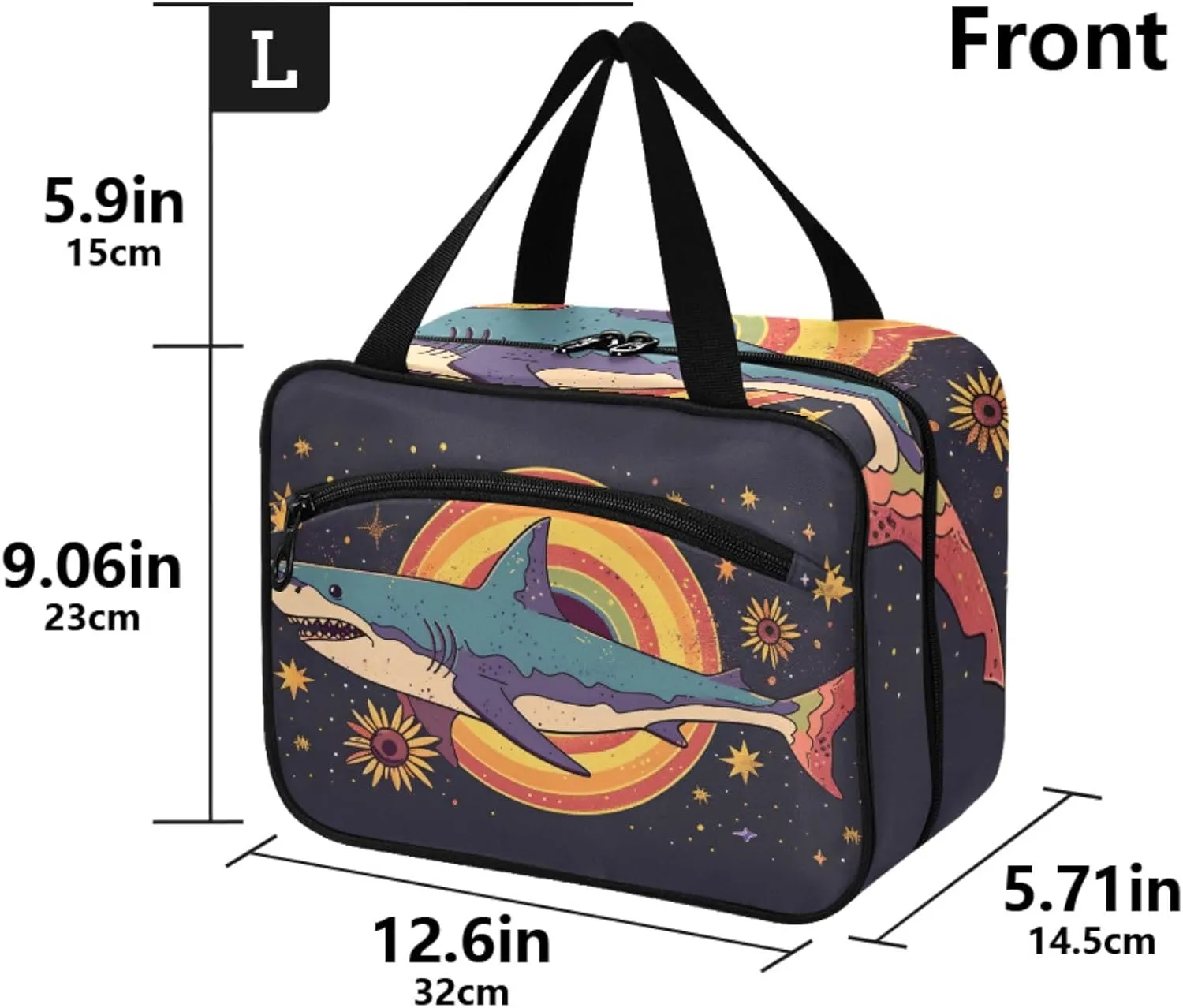 MUKJHOI Hanging Travel Toiletry Bag  4 Zippered Compartments, Transparent Organizer, Compact & Water-Resistant for Gym, Camping, Hotel  Shark (1)
