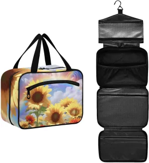 MUKJHOI Hanging Travel Toiletry Bag  4 Zippered Compartments, Transparent Organizer, Compact & Water-Resistant for Gym, Camping, Hotel  Sunflower Cloud Rainbow (2)