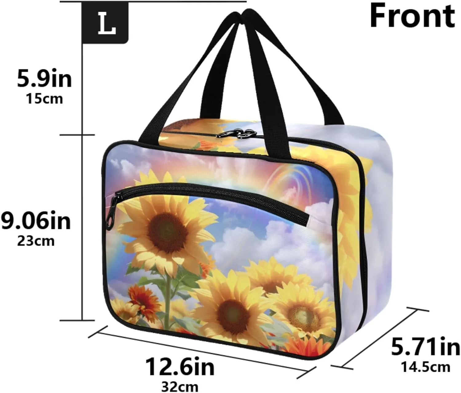 MUKJHOI Hanging Travel Toiletry Bag  4 Zippered Compartments, Transparent Organizer, Compact & Water-Resistant for Gym, Camping, Hotel  Sunflower Cloud Rainbow (2)