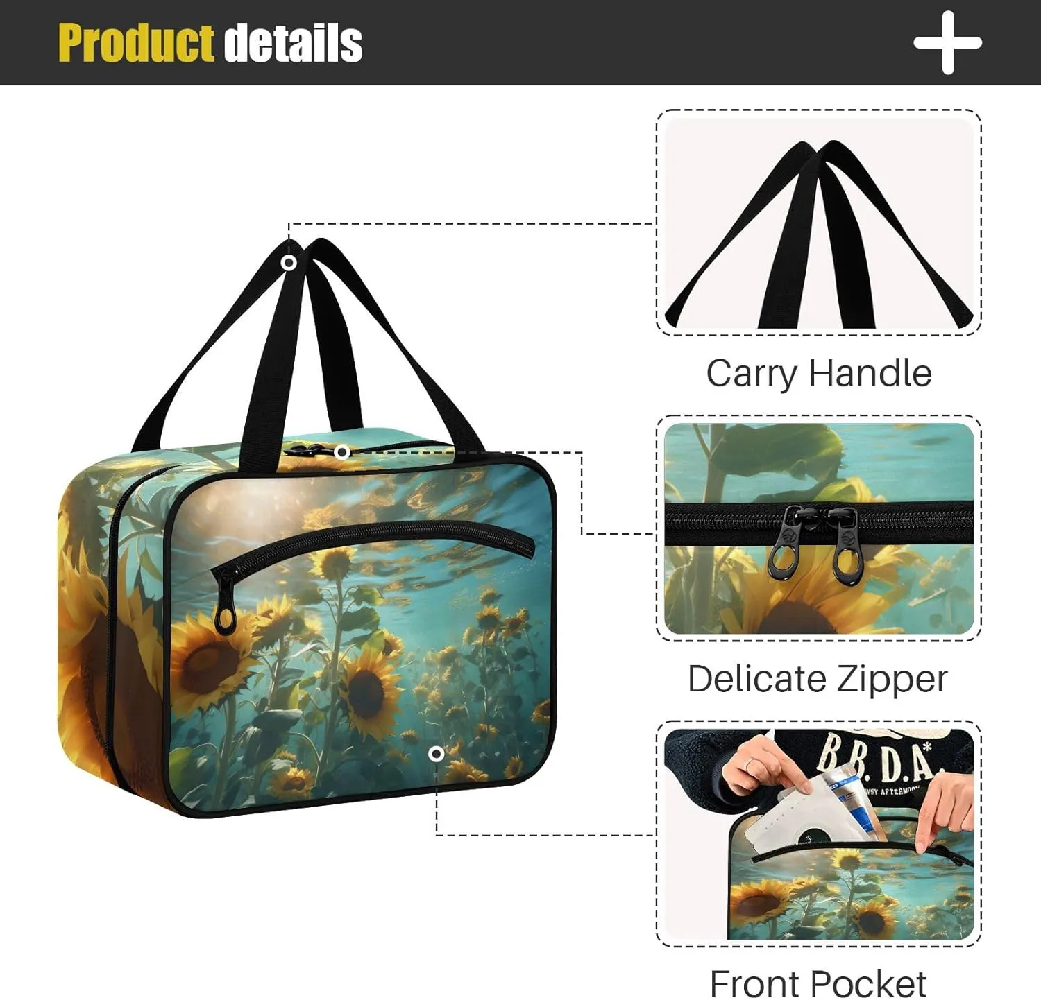 MUKJHOI Hanging Travel Toiletry Bag  4 Zippered Compartments, Transparent Organizer, Compact & Water-Resistant for Gym, Camping, Hotel  Sunflower Underwater