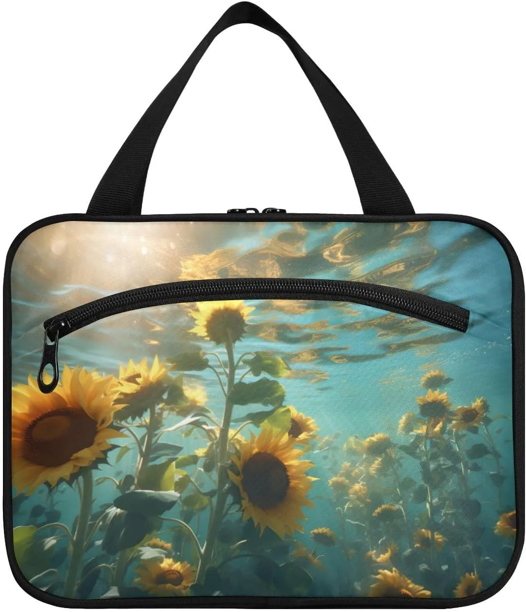 MUKJHOI Hanging Travel Toiletry Bag  4 Zippered Compartments, Transparent Organizer, Compact & Water-Resistant for Gym, Camping, Hotel  Sunflower Underwater