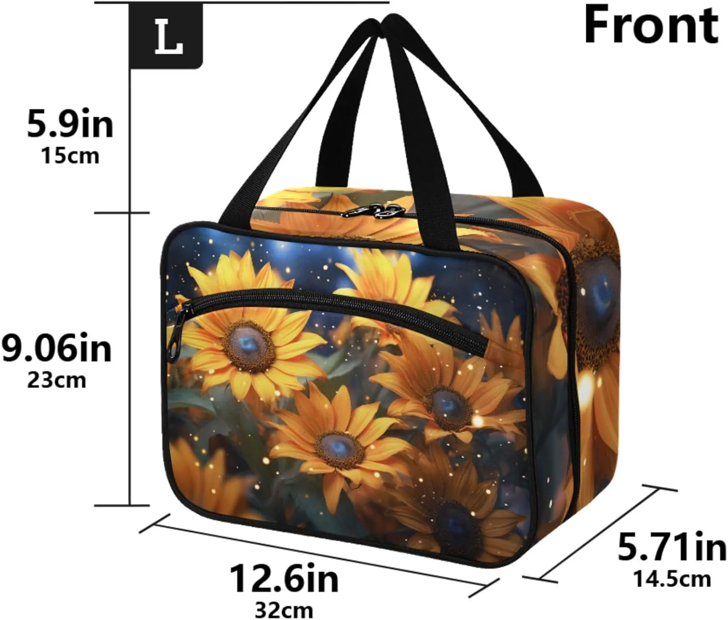 MUKJHOI Hanging Travel Toiletry Bag  4 Zippered Compartments, Transparent Organizer, Compact & Water-Resistant for Gym, Camping, Hotel  Sunflowers Under The Starry Sky