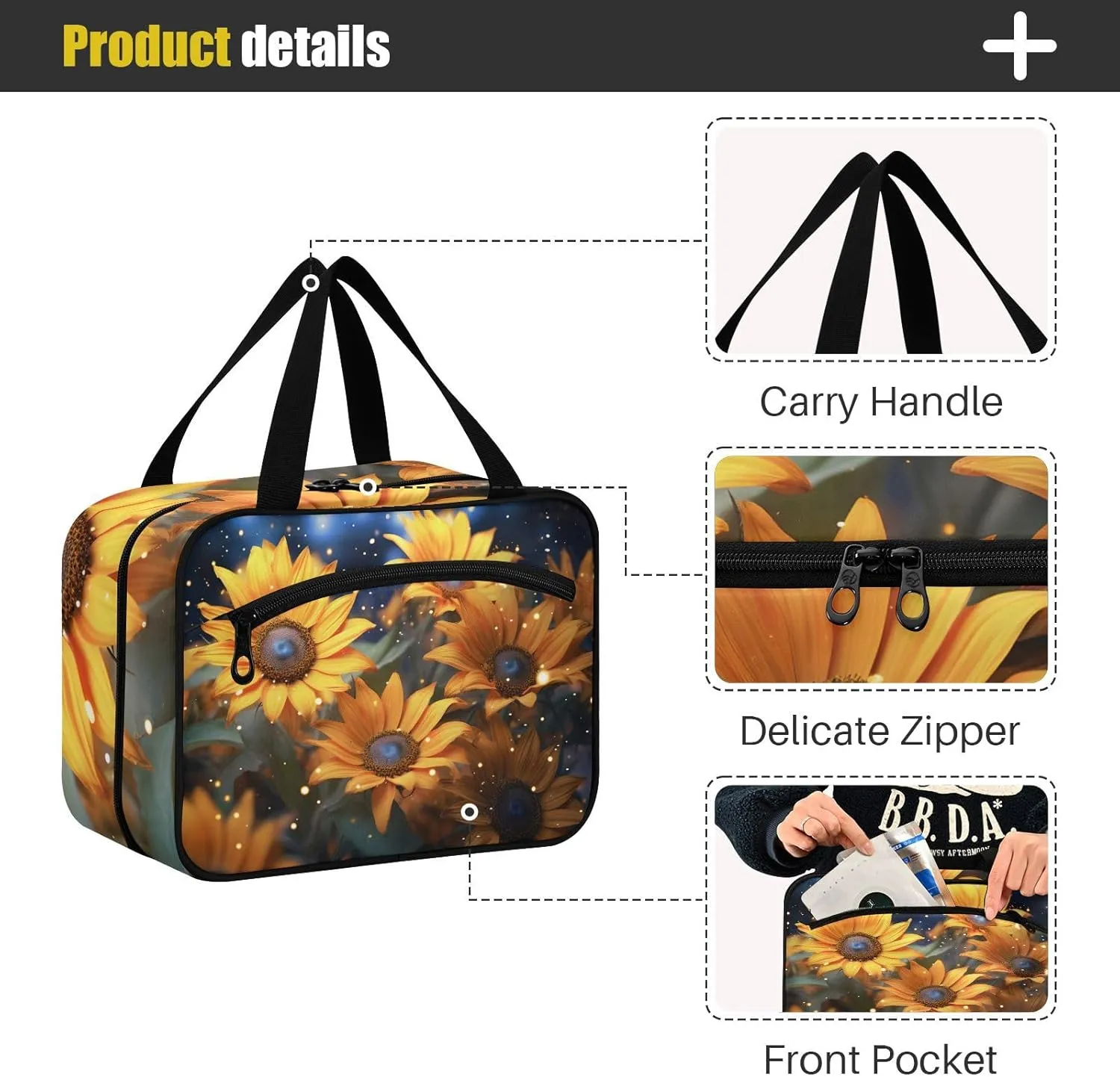 MUKJHOI Hanging Travel Toiletry Bag  4 Zippered Compartments, Transparent Organizer, Compact & Water-Resistant for Gym, Camping, Hotel  Sunflowers Under The Starry Sky