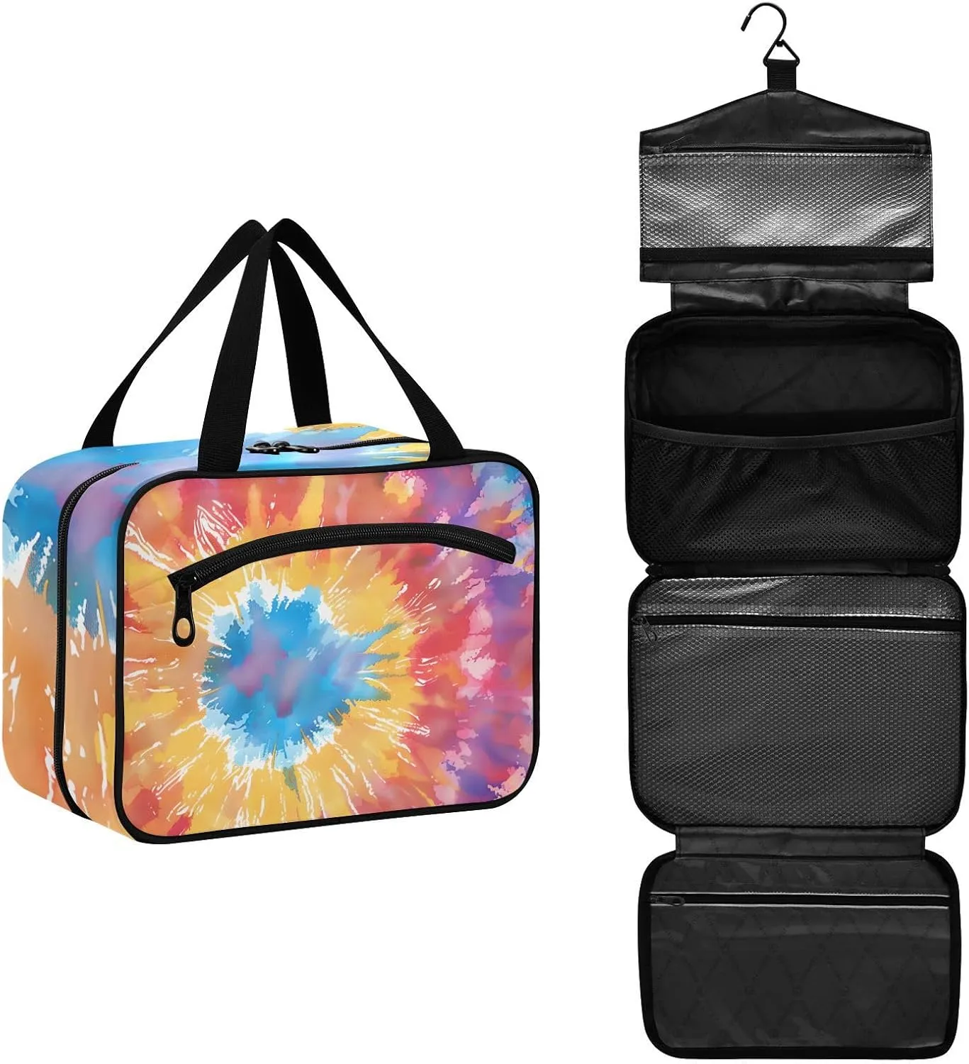 MUKJHOI Hanging Travel Toiletry Bag  4 Zippered Compartments, Transparent Organizer, Compact & Water-Resistant for Gym, Camping, Hotel  Tie Dye (10)