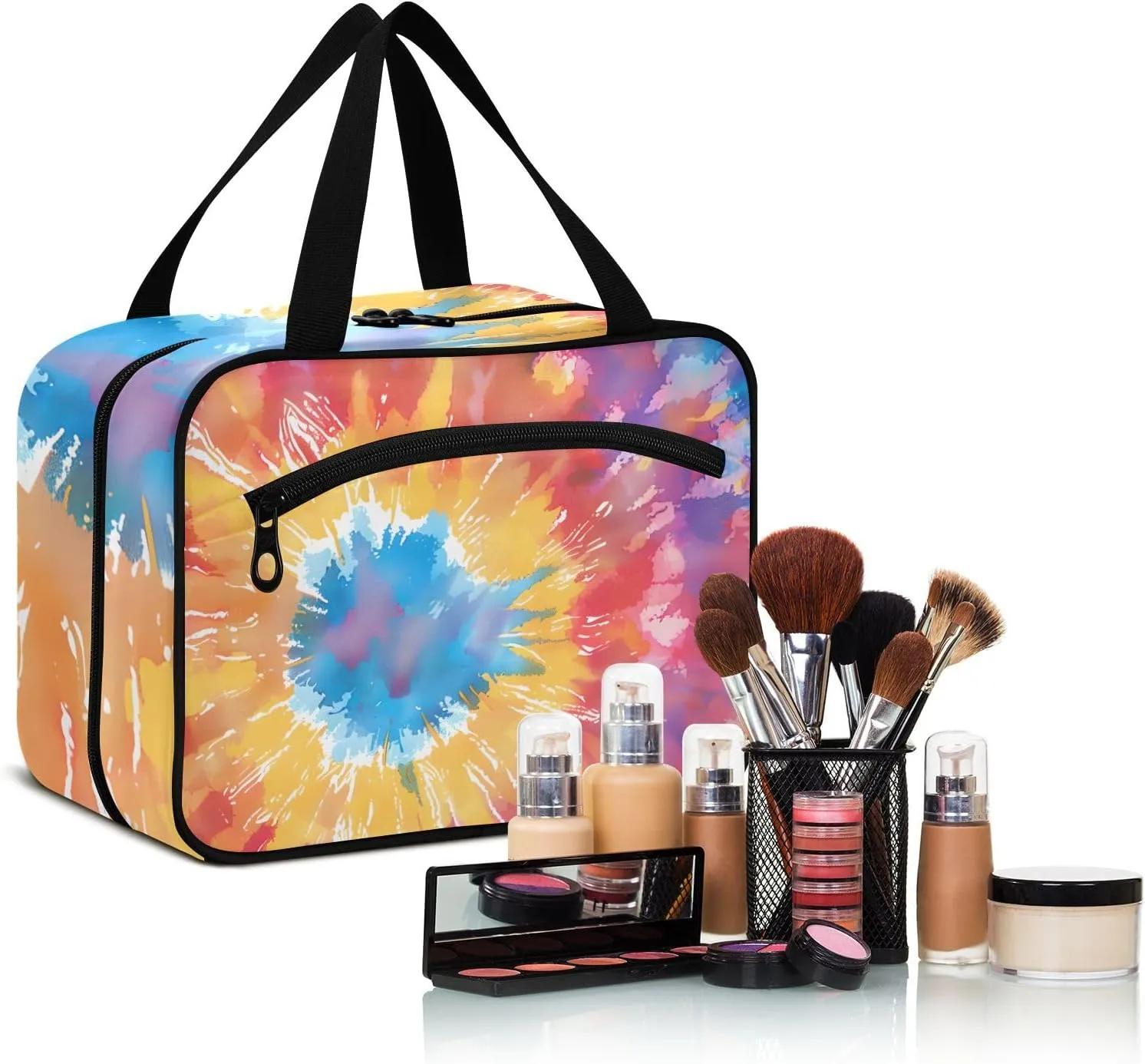 MUKJHOI Hanging Travel Toiletry Bag  4 Zippered Compartments, Transparent Organizer, Compact & Water-Resistant for Gym, Camping, Hotel  Tie Dye (10)
