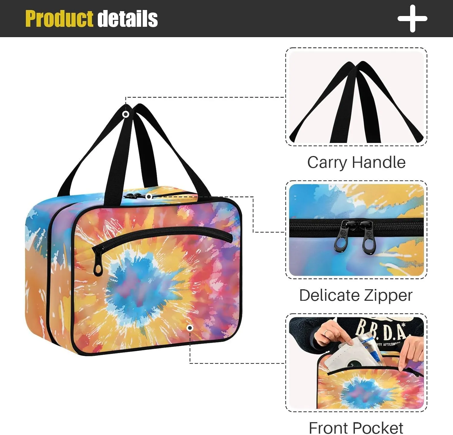 MUKJHOI Hanging Travel Toiletry Bag  4 Zippered Compartments, Transparent Organizer, Compact & Water-Resistant for Gym, Camping, Hotel  Tie Dye (10)